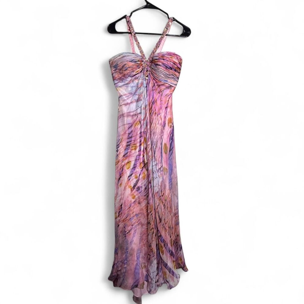 La Femme Y2K fairy pink beaded prom dress Size 2 Fairycore Prom Flowy Maxi dress